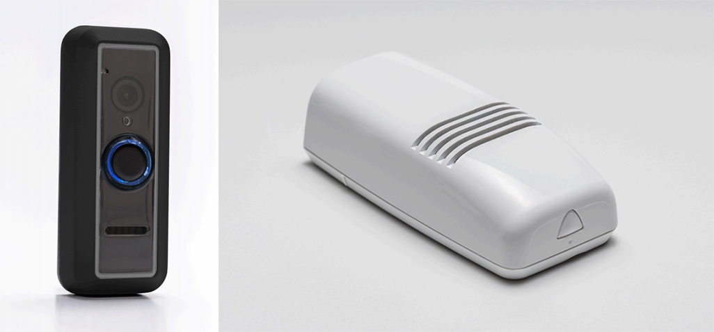 DMP announced at its Owners Forum that its dealers can expect availability of doorbell cameras (left) and gunshot detectors (right) later this year.