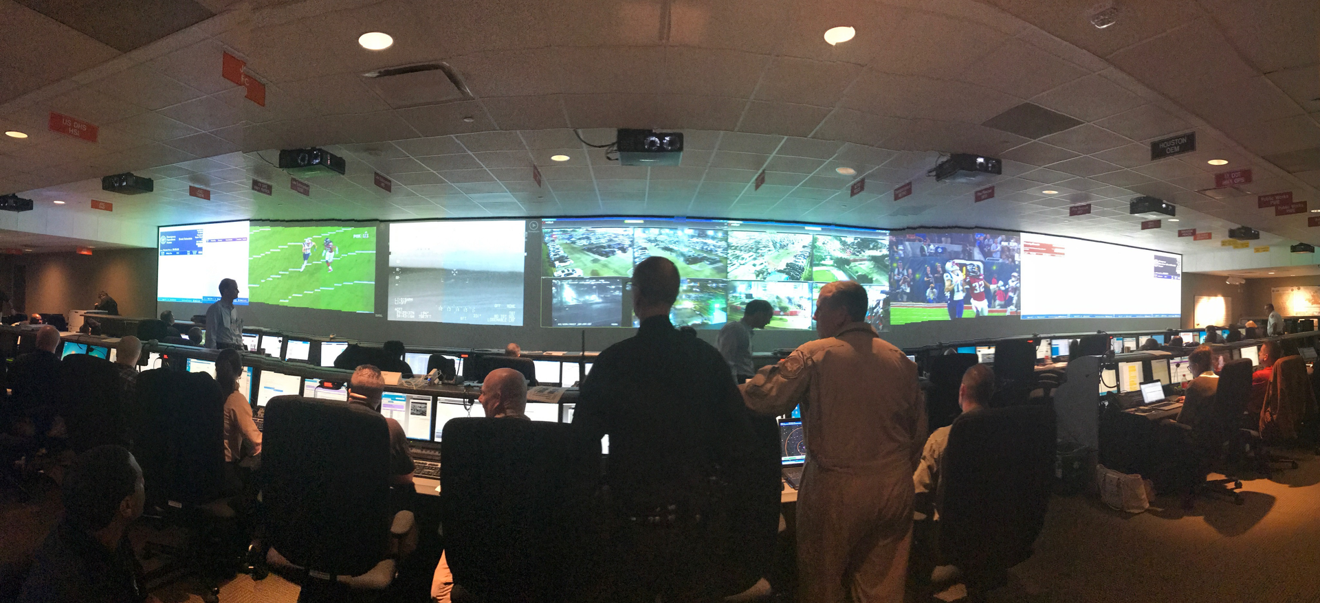 A busy Security Operations Center in Houston earlier this year as the NFL's Super Bowl came to town with security being handled by the City's operations center.