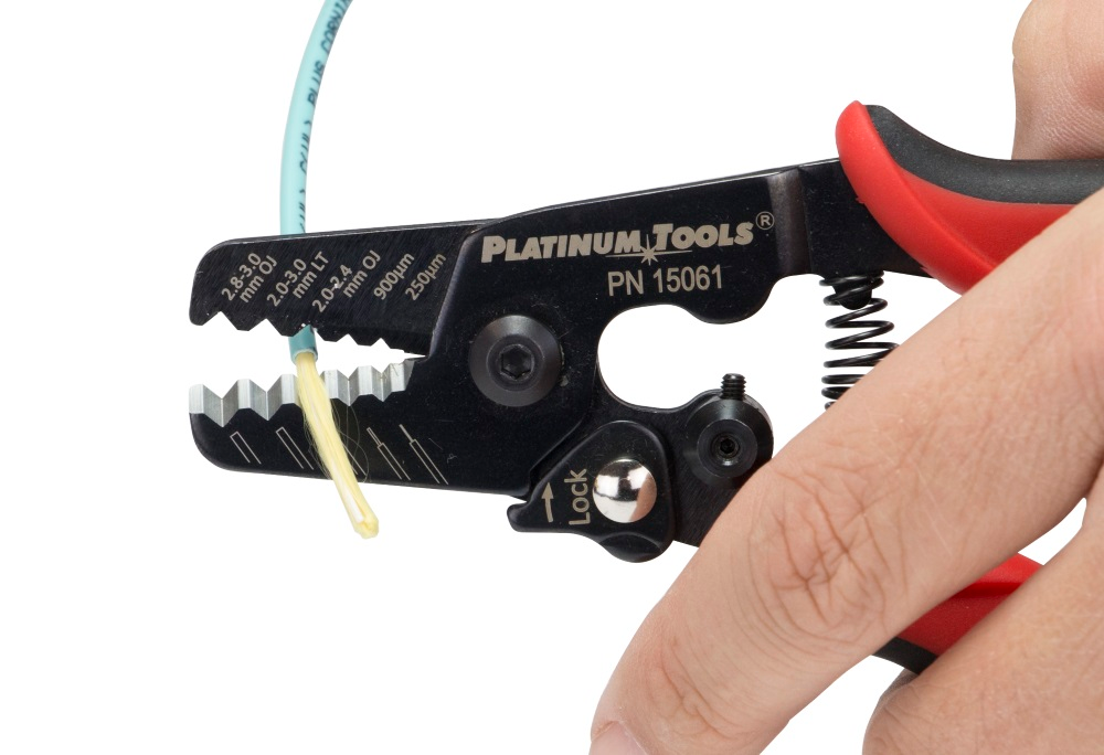 Platinum Tools' 5-in-1 Fiber Optic Stripper and Fiber Optic Kevlar Scissors.