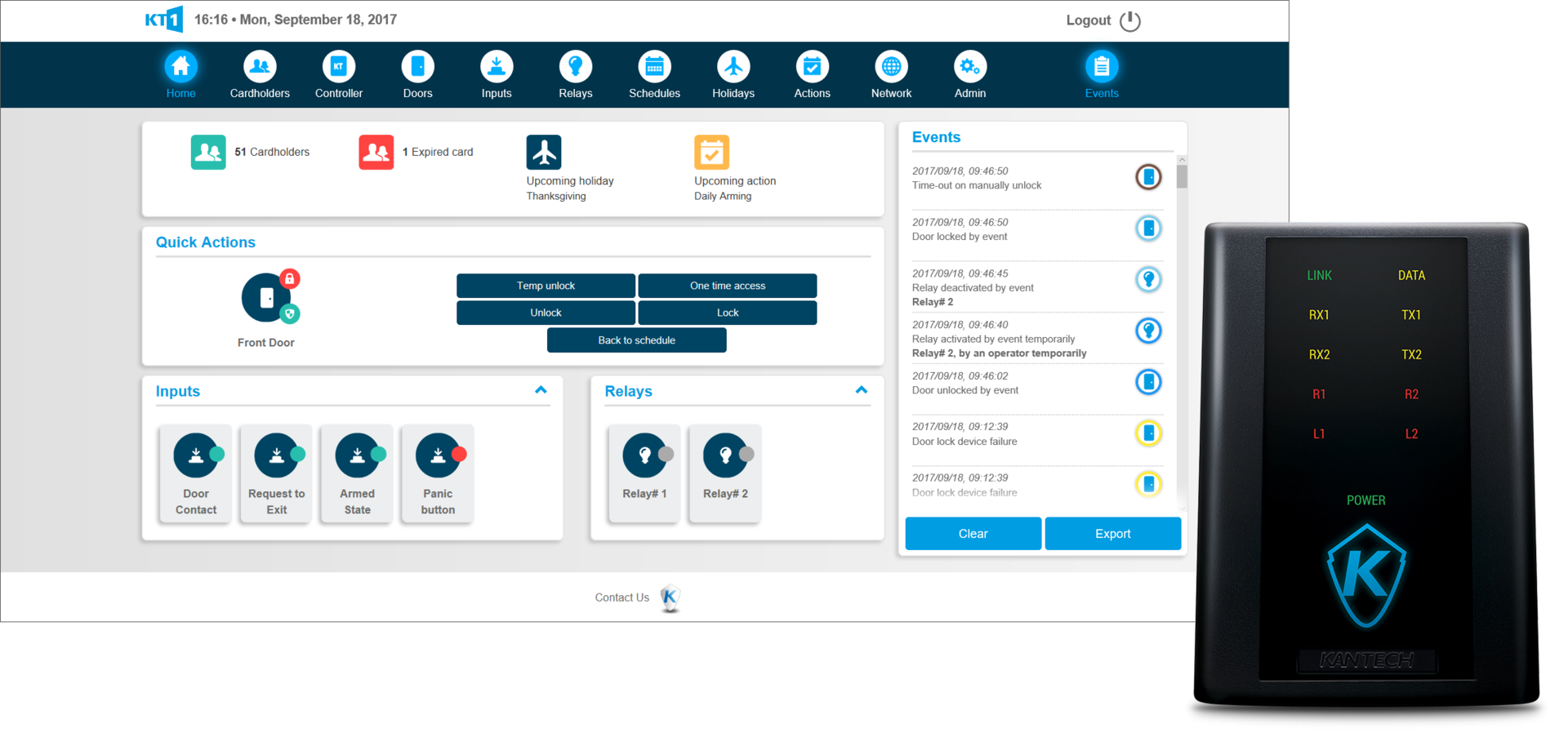 With KT-1&rsquo;s new Standalone Mode, using a dedicated web browser, the KT-1 Ethernet-ready single door controller can be controlled and managed via simple and intuitive web-based software. EntraPass software is not required.