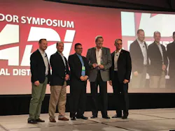 Hikvision’s senior director, distribution, Gordon Lang (second from right) accepts the ADI Global award for “Best Sales Support North America 2017.” Pictured from left, Marco Cardazzi, ADI VP of global marketing; Chris Zenaty, Hikvision VP of sales; Sam Belbina, Hikvision VP of enterprise solution sales; Lang; and Rob Aarnes, president of ADI Global Distribution. Hikvision’s senior director, distribution, Gordon Lang (second from right) accepts the ADI Global award for “Best Sales Support North America 2017.” Pictured from left, Marco Cardazzi, ADI VP of global marketing; Chris Zenaty, Hikvision VP of sales; Sam Belbina, Hikvision VP of enterprise solution sales; Lang; and Rob Aarnes, president of ADI Global Distribution.