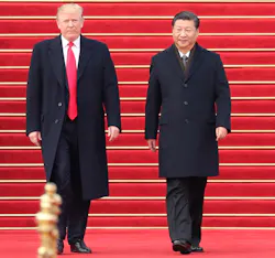 Chinese President Xi Jinping, right, welcomes President Donald Trump at the square outside the east gate of the Great Hall of the People in Beijing on Nov. 9, 2017. Chinese President Xi Jinping, right, welcomes President Donald Trump at the square outside the east gate of the Great Hall of the People in Beijing on Nov. 9, 2017.