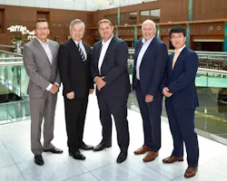 From left to right: Jean-Marc Theolier, CEO, Pelco; Owen Chen, Chairman, VIVOTEK; Bjørn Skou Eilertsen, CTO, Milestone Systems; Gert van Iperen, representative Bosch Building Technologies; and Jong-Uk Kim, Director of R&D Center, Hanwha Techwin. These companies have come together to form the cornerstone of the Open Security and Safety Alliance. From left to right: Jean-Marc Theolier, CEO, Pelco; Owen Chen, Chairman, VIVOTEK; Bjørn Skou Eilertsen, CTO, Milestone Systems; Gert van Iperen, representative Bosch Building Technologies; and Jong-Uk Kim, Director of R&D Center, Hanwha Techwin. These companies have come together to form the cornerstone of the Open Security and Safety Alliance.