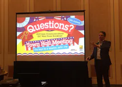 Fredrik Nilsson, Vice President for the Americas at Axis Communications, addresses members of the media at ISC West 2019 on Wednesday. Fredrik Nilsson, Vice President for the Americas at Axis Communications, addresses members of the media at ISC West 2019 on Wednesday.