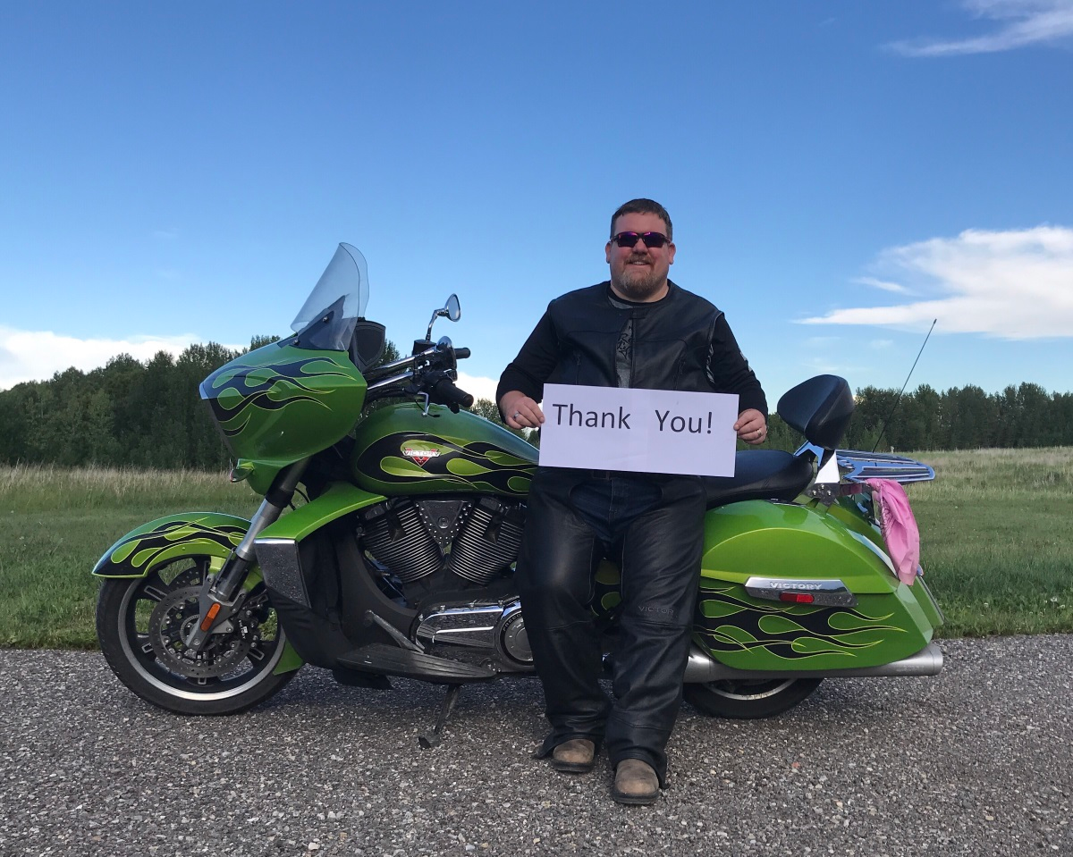 Barry Paisley, a regional manager for Hikvision Canada, rode his motorcycle in the June 21-23 Kinsmen Ride for a Lifetime raising CAD $2,500 to benefit the Kids Cancer Care Foundation of Alberta (KCCFA), exceeding his fundraising goal by 250 percent.