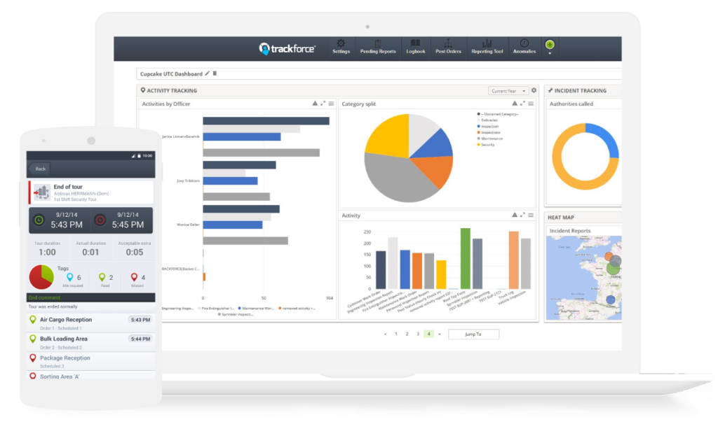 The Trackforce Command Center equips security supervisors stationed at a central location with the capability to remotely monitor and manage individual or multiple officers and various security situations. It also delivers a unified threat analysis across multiple sites.