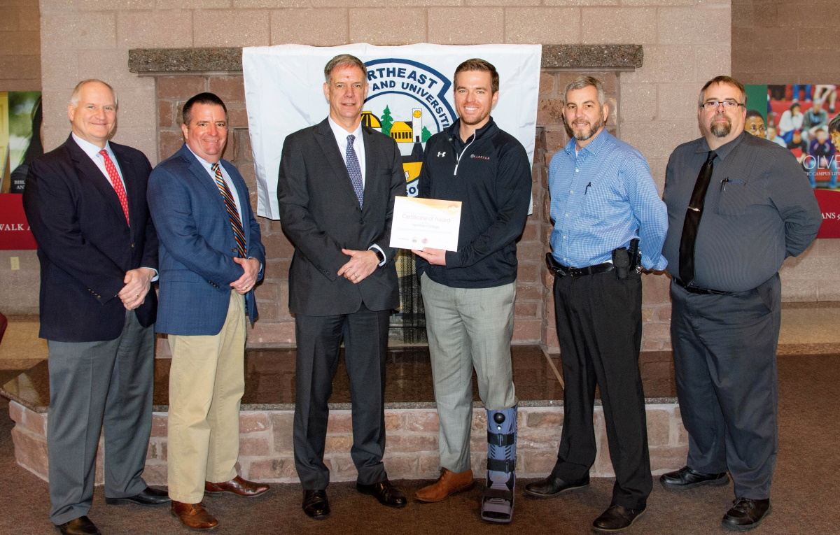 From left to right: Brian Fidati, Director of Campus Safety, Muhlenberg College, NECUSA Director at Large; Tim Munro, Director of Campus Safety, Skidmore College, NECUSA Secretary; Frank Coots, Director of Campus Safety, Hamilton College; Patrick Dennin, Alertus Technologies, Director of Education; Chris Lloyd, Director, Office of Safety & Security, Cairn University, NECUSA President; and, John McAloon, Security Operations Manager, Princeton Theological Seminary, NECUSA Treasurer.