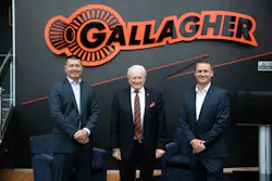 From l-r: Steve Tucker, Executive Chair; Gallagher; Sir William Gallagher, President of Gallagher Holdings; and Kahl Betham, CEO Gallagher Group. From l-r: Steve Tucker, Executive Chair; Gallagher; Sir William Gallagher, President of Gallagher Holdings; and Kahl Betham, CEO Gallagher Group.