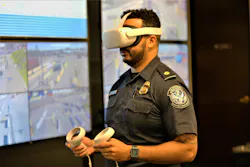 A CBP officer uses virtual reality to help design the command center at Los Angeles/Long Beach Seaport. A CBP officer uses virtual reality to help design the command center at Los Angeles/Long Beach Seaport.
