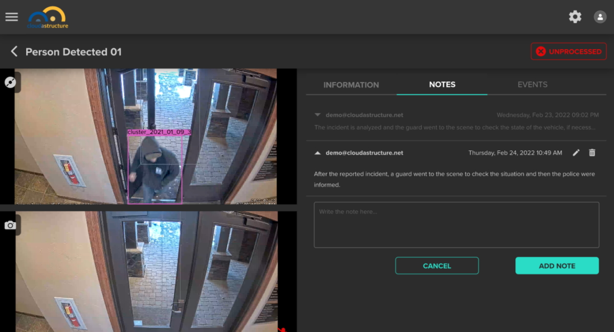 A screenshot of Cloudastructure's cloud-based video surveillance solution.