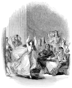 Cassandra shouts that “Helena needs to be set free, or Troy will burn!” in the play Troilus and Cressida from the Works of William Shakespeare. Vintage etching circa mid-19th century. Cassandra shouts that “Helena needs to be set free, or Troy will burn!” in the play Troilus and Cressida from the Works of William Shakespeare. Vintage etching circa mid-19th century.