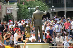 Guests congregate at the 'Partners' statue in front of Cinderella Castle at the Magic Kingdom at Walt Disney World, in Lake Buena Vista, Florida, on May 17, 2021. Magic Kingdom is among the U.S. theme parks that have been marred by fights among visitors recently. Guests congregate at the 'Partners' statue in front of Cinderella Castle at the Magic Kingdom at Walt Disney World, in Lake Buena Vista, Florida, on May 17, 2021. Magic Kingdom is among the U.S. theme parks that have been marred by fights among visitors recently.