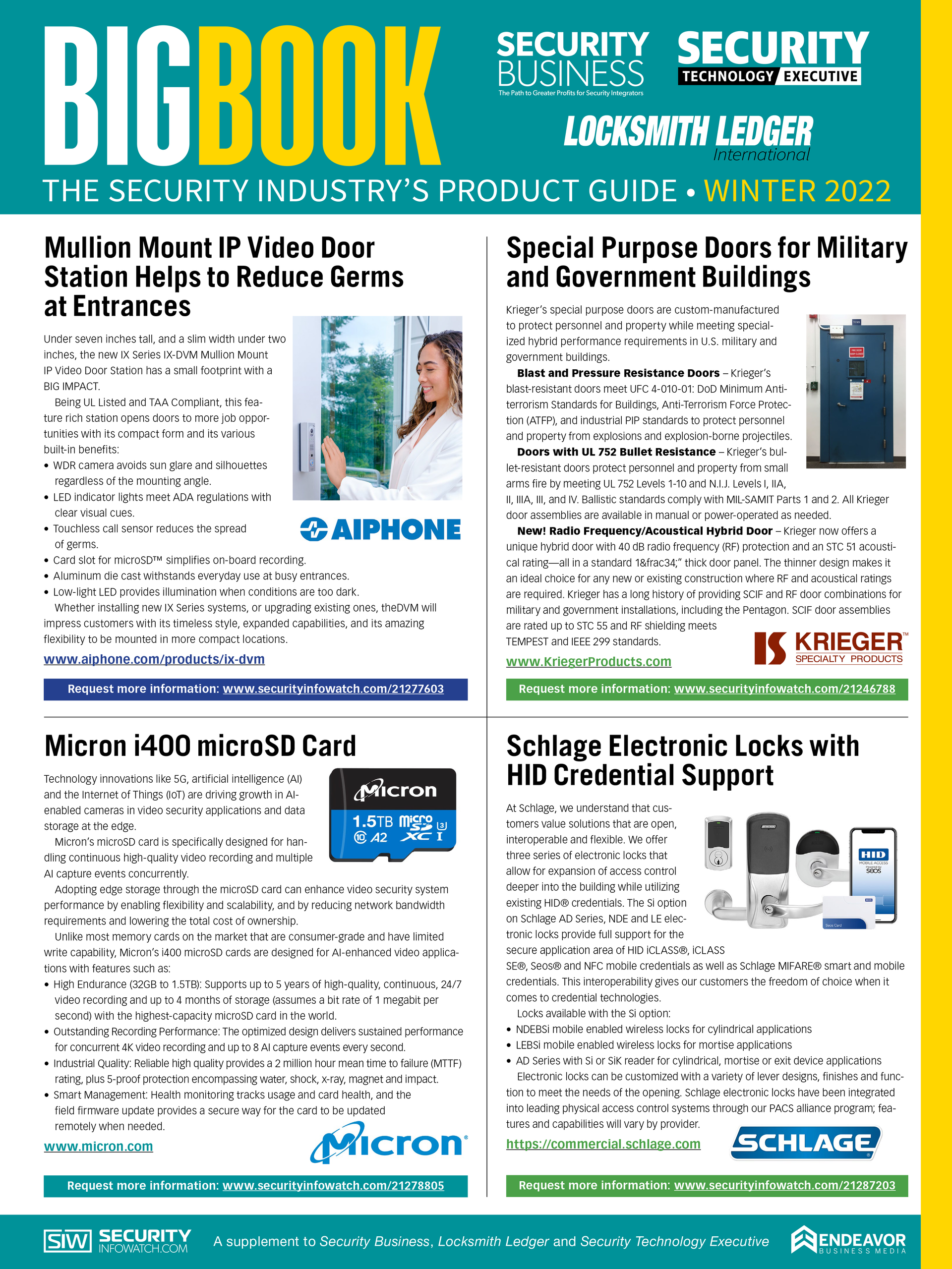 The Winter 2022 BIG BOOK product guide is a bonus publication to Security Business magazine, Security Technology Executive magazine and Locksmith Ledger International.