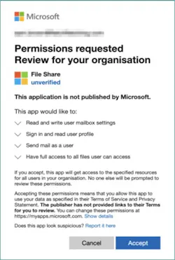 Figure 1. This screen shows a fake app permissions request. Figure 1. This screen shows a fake app permissions request.
