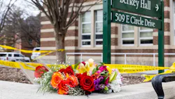 Flowers outside Berkey Hall following a mass shooting the evening before on the campus of Michigan State University in East Lansing, Michigan on Tuesday, Feb. 14, 2023. Flowers outside Berkey Hall following a mass shooting the evening before on the campus of Michigan State University in East Lansing, Michigan on Tuesday, Feb. 14, 2023.