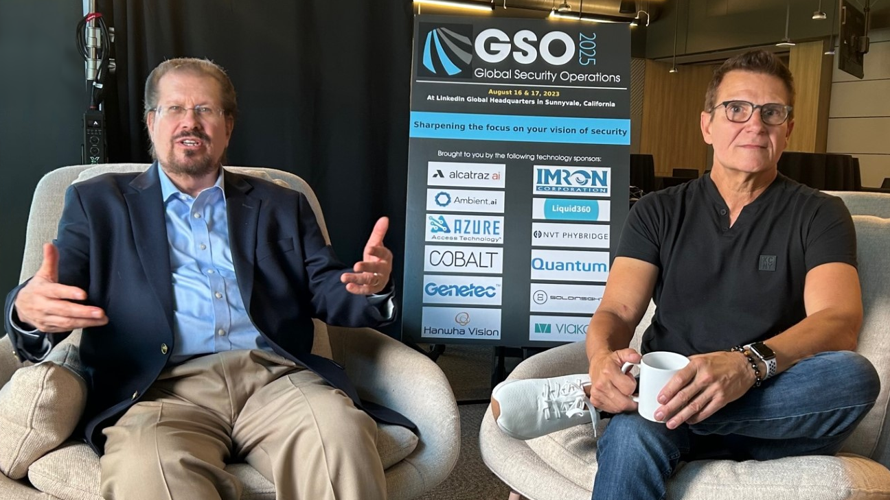 Ray Bernard (left) chats with James Connor, Head of Corporate Engagements for Ambient AI, during the GSO 2025 event recently at LinkedIn headquarters in Sunnyvale, Calif.
