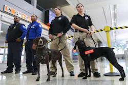 TSA canine handlers Vanessa G., right, with her dog Santi, and George J., alongside his dog Mercy, attend a Super Bowl LVIII safety press conference hosted by the Department of Homeland Security and U.S. Customs and Border Protection held at Harry Reid International Airport on Monday. TSA canine handlers Vanessa G., right, with her dog Santi, and George J., alongside his dog Mercy, attend a Super Bowl LVIII safety press conference hosted by the Department of Homeland Security and U.S. Customs and Border Protection held at Harry Reid International Airport on Monday.