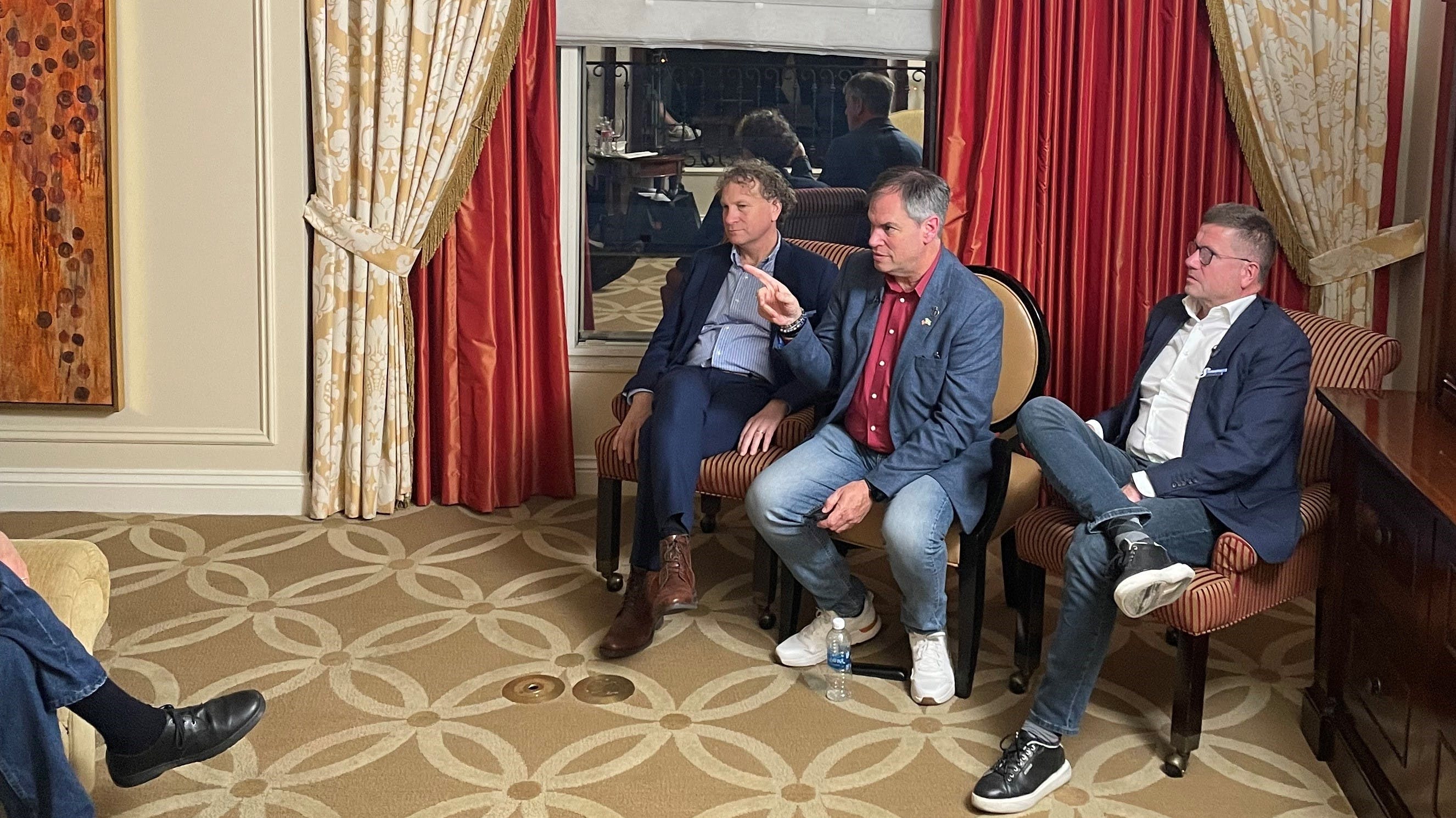 Avi Rosenthal (center), the new Chair of the Z-Wave Alliance, takes questions from the media along with Leon Kralj (left) and Wolfgang Kirsch of Z-Wave member company Shelly Group.