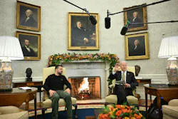 US President Joe Biden (R) speaks to the press as he meets with Ukrainian President Volodymyr Zelensky in the Oval Office of the White House in Washington, DC, on Dec. 12, 2023. US President Joe Biden (R) speaks to the press as he meets with Ukrainian President Volodymyr Zelensky in the Oval Office of the White House in Washington, DC, on Dec. 12, 2023.