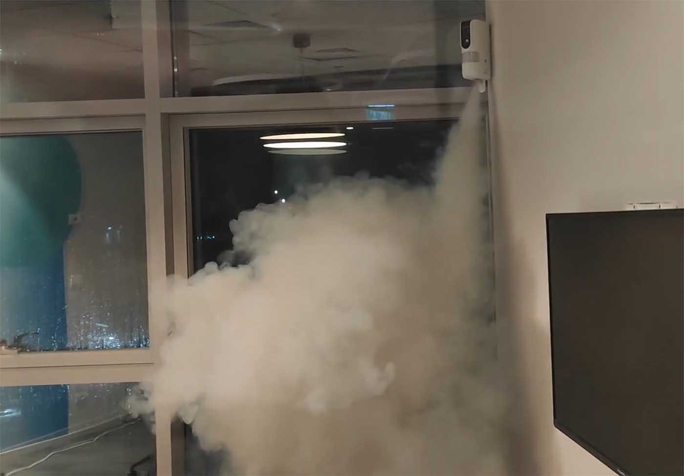 MyShield from Essence Group deploys a veil of harmless yet disorienting smoke that fills a room in 30 seconds. The unit can include a video camera, PIR detector and audio capabilites.