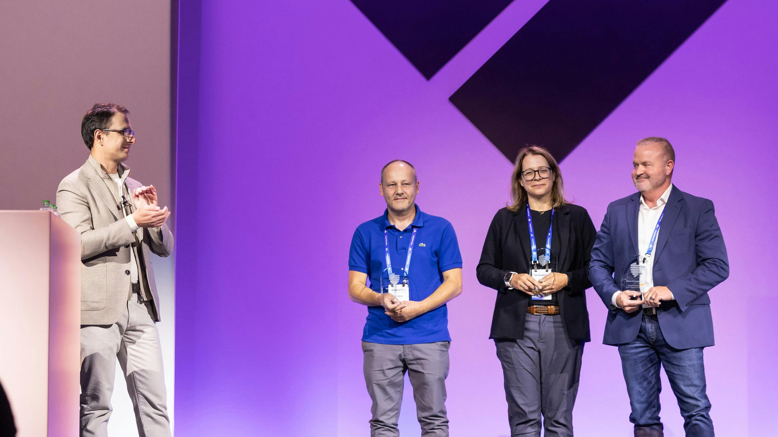 Filip Kaliszan, CEO of Verkada, with Verkada's 2024 Safety Champions: Steve Camsey (Left), Jamie Lewsadder (Center), and Lieutenant Ben Jones (Right).