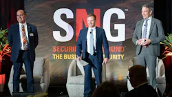 SIA's Geoff Kohl moderated a lively panel discussion between rival video surveillance VPs, Tom Cook of Hanwha Vision (left) and Fredrik Nilsson of Axis Communications (right). SIA's Geoff Kohl moderated a lively panel discussion between rival video surveillance VPs, Tom Cook of Hanwha Vision (left) and Fredrik Nilsson of Axis Communications (right).