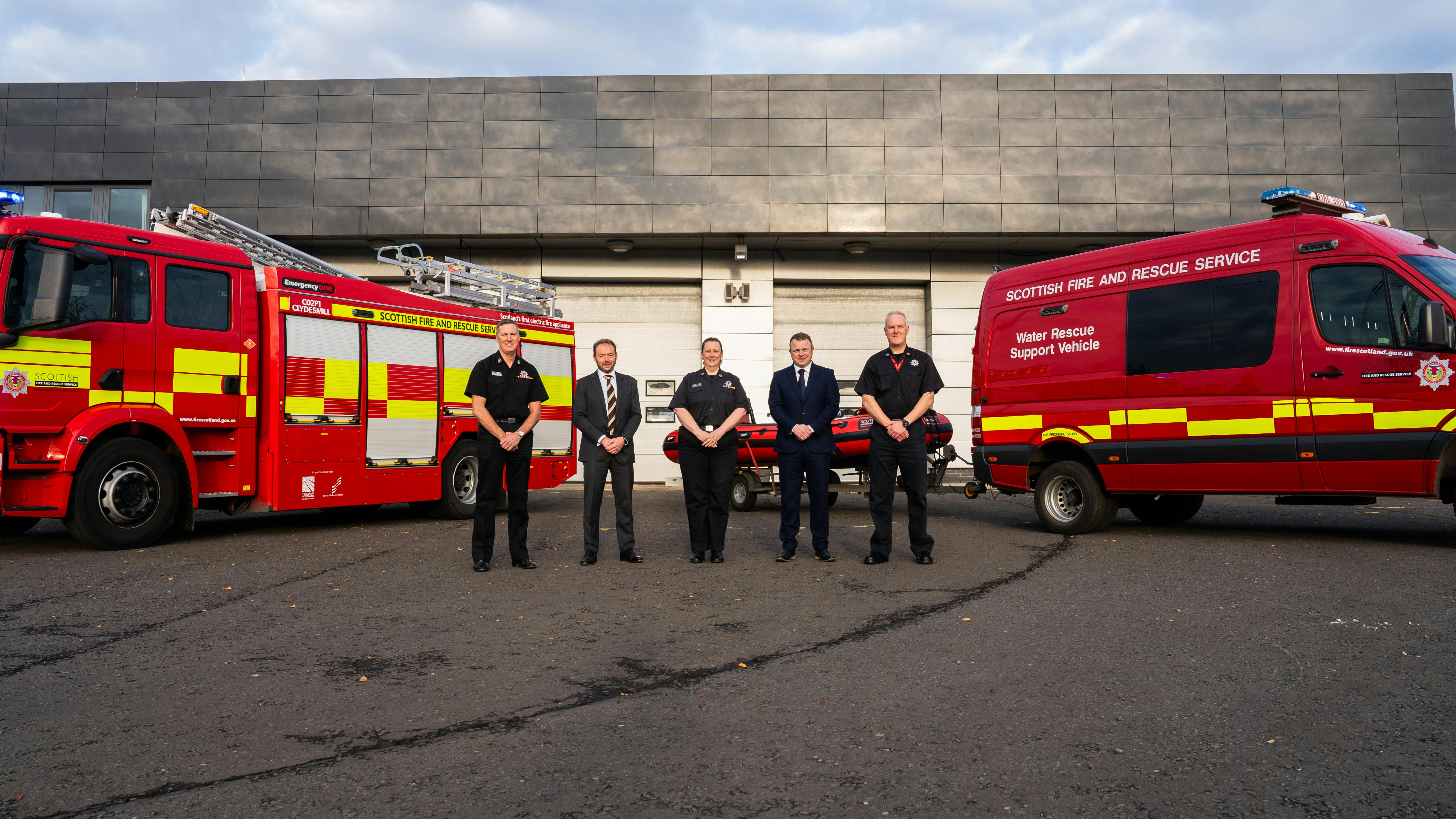 Left to right: Deputy Chief Officer Andy Watt; Motorola Solutions Country Manager for U.K. and Ireland Fergus Mayne; Area Commander for Operations Control Jacqui MacDonald; Motorola Solutions Account Director for Scotland & Northern Ireland Gregor MacKenzie; and Area Commander for Service Development Derek Wilson