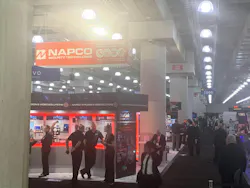 NAPCO's booth was set up to catch the eye of attendees as they stepped off of the elevator and onto the show floor. NAPCO's booth was set up to catch the eye of attendees as they stepped off of the elevator and onto the show floor.