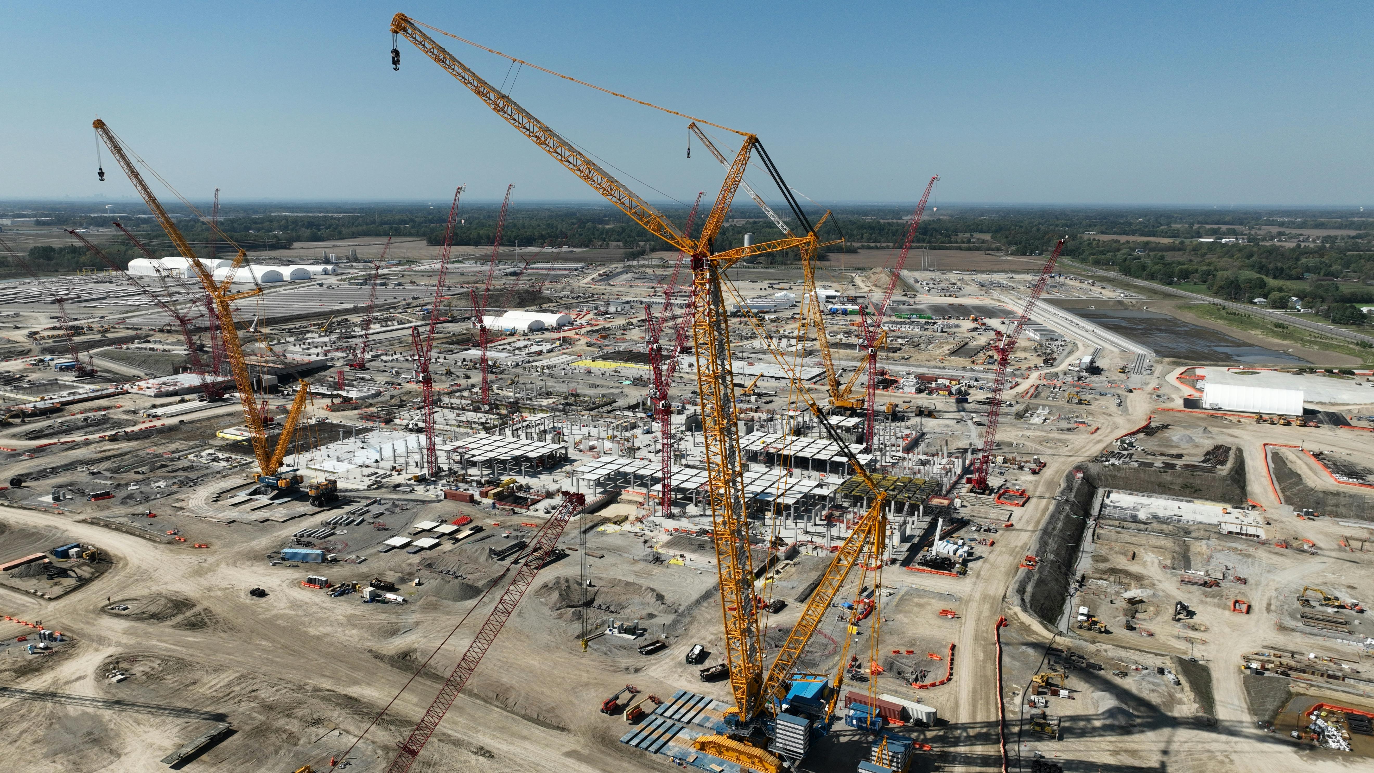 A September 2024 photo shows a powerful crane on the Intel Ohio One construction site in Licking County, Ohio. Students at nearby Johnstown Monroe Intermediate School named the powerful crane 'Ms. Armstrong,&rdquo; paying homage to Ohio&rsquo;s history in innovation, aviation and space. Standing more than twice as tall as the Statue of Liberty, the crane can lift 5.5 million pounds.