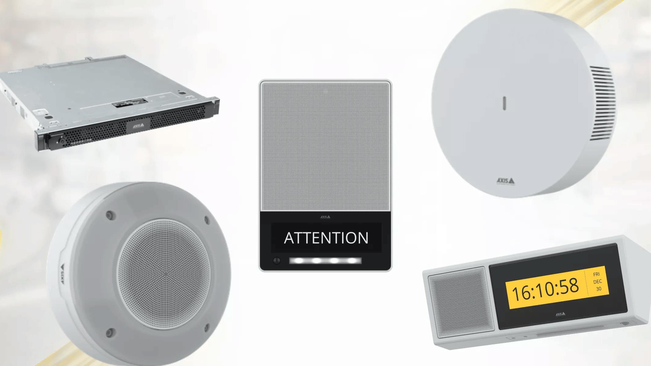 (L-R) AXIS S1228, AXIS D4200-VE, AXIS C1710, AXIS D6210, and AXIS C1720