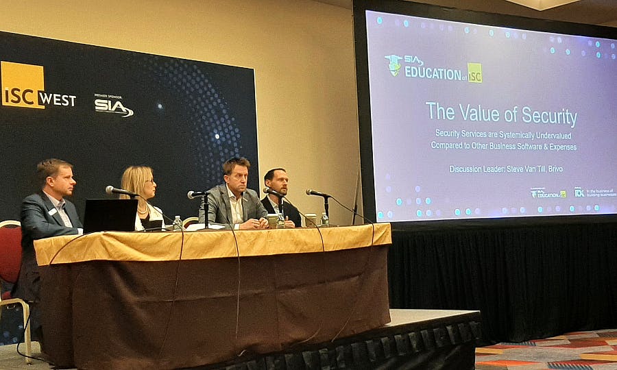 The 2025 Security Megatrends panel featured Geoff Kohl (SIA), moderator, with Tara Dunning (Wesco), Eric Yunag (Convergint) and Devin Love (Allegion). The panelists urged security professionals to reframe their value by focusing on business outcomes &mdash; not just technology.