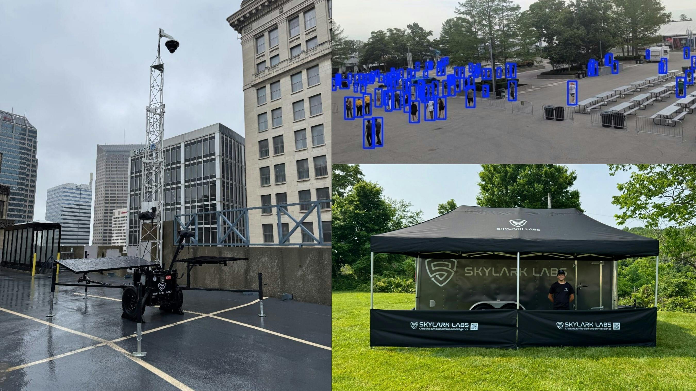 Skylark Labs' Scout AI Tower deployed for real-time surveillance at the Indianapolis 500 and Indiana Memorial Day Parade, delivering adaptive crowd monitoring and advanced threat detection capabilities.