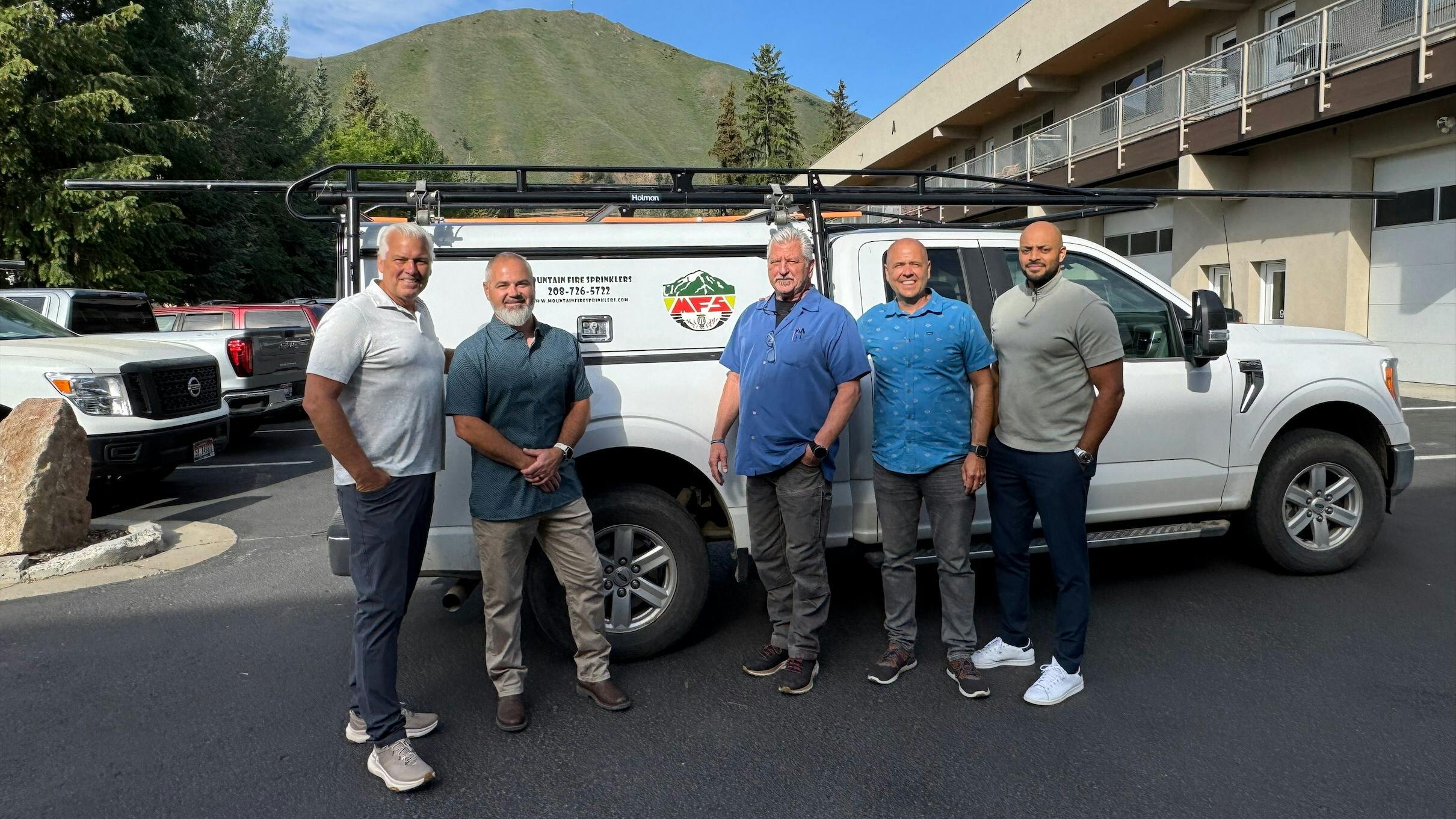 Accurate Fire Protection Solutions, located in Hailey, Idaho, is the latest to join Pye-Barker's family of fire & security companies. (L-R) Jay Strickland, Pat Hudalla, Bill Gooding, Kirk Brundage, Kevin McIntyre