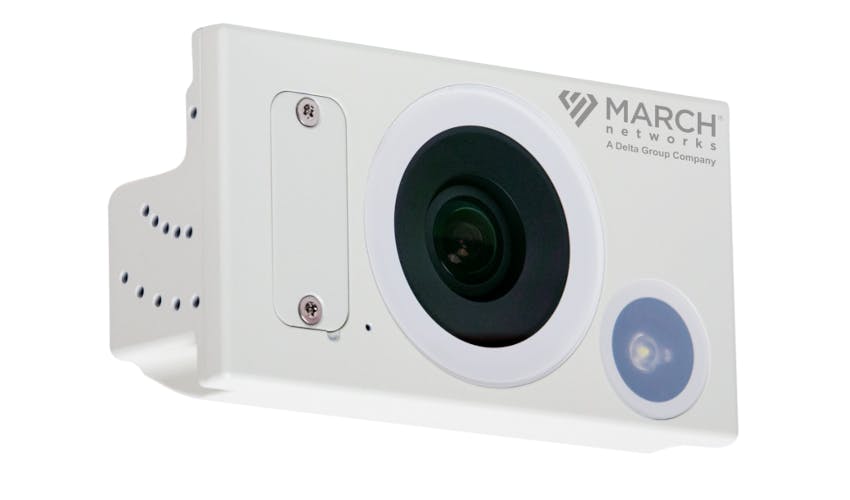 The March Networks AI3 Counting Camera delivers 360-degree video with built-in analytics for people counting, demographics, queue monitoring, and POS integration.