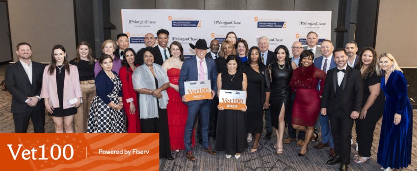 SCDATACOM leaders Alaina Meyer and Kathleen Ford are positioned third and fourth from the left during the 2025 Vet100 Awards Ceremony.