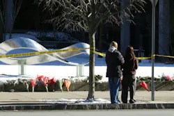 Flowers and candles were laid in front of Brown University's Barus and Holley building, seen here on Monday, Dec. 15, 2025, after a shooting left two dead and nine injured on Saturday. Flowers and candles were laid in front of Brown University's Barus and Holley building, seen here on Monday, Dec. 15, 2025, after a shooting left two dead and nine injured on Saturday.
