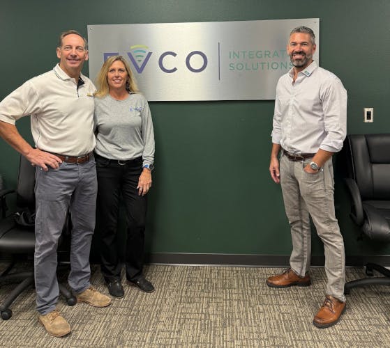 From the left, Kevin Bauer and Dana Bauer of EVCO, and David Vermillion, VP of Business Development at Pye-Barker.