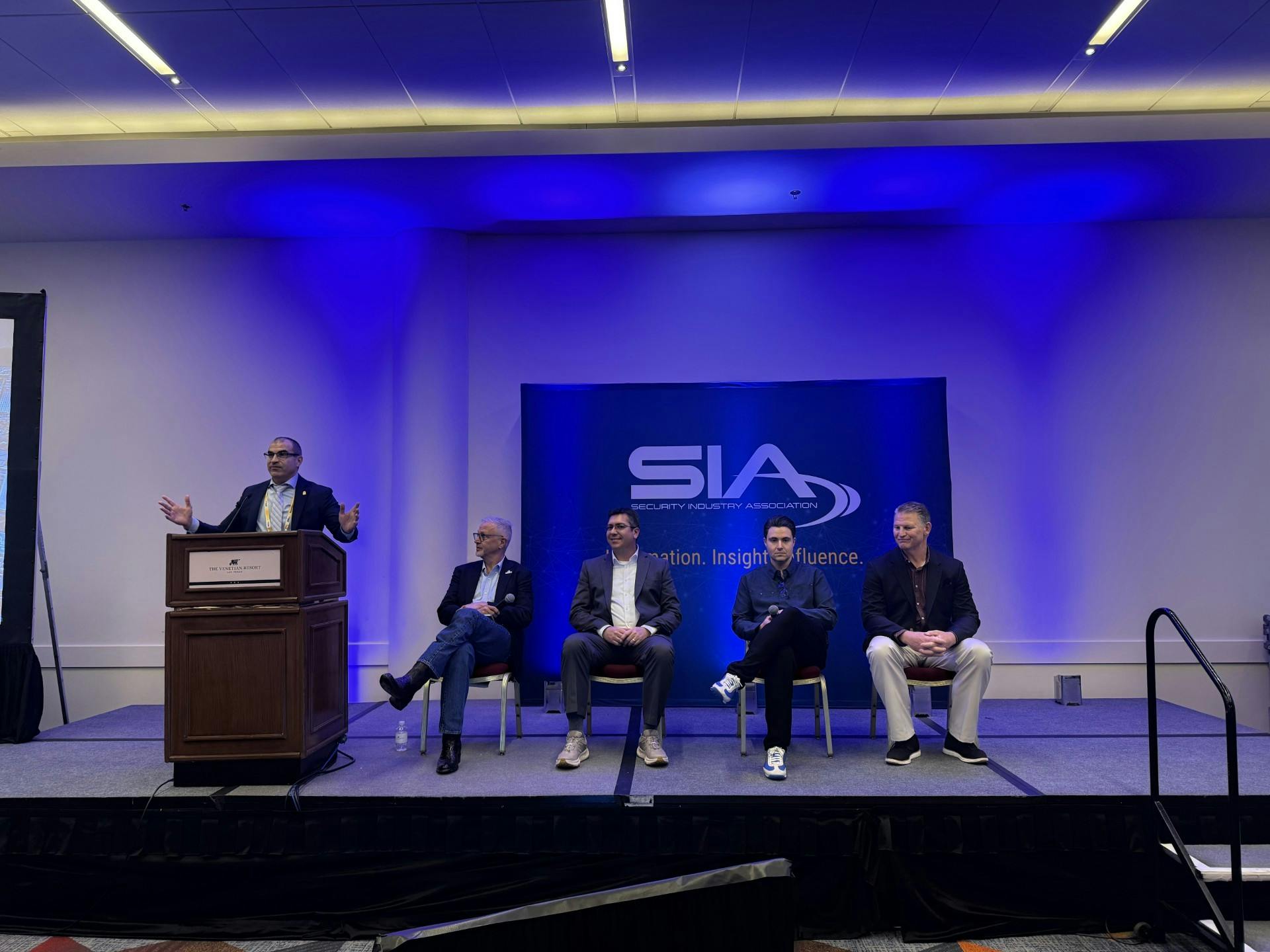 The panel discussion featured Vince Ricco, Senior Global Alliances Manager for Wasabi; Dave Stolerow, National Business Manager, Security, Siemens; Phil Coppola, Business Development Director for Mobile Solutions, HID; Erick Reynolds, National Business Development Team Lead, Hanwha.