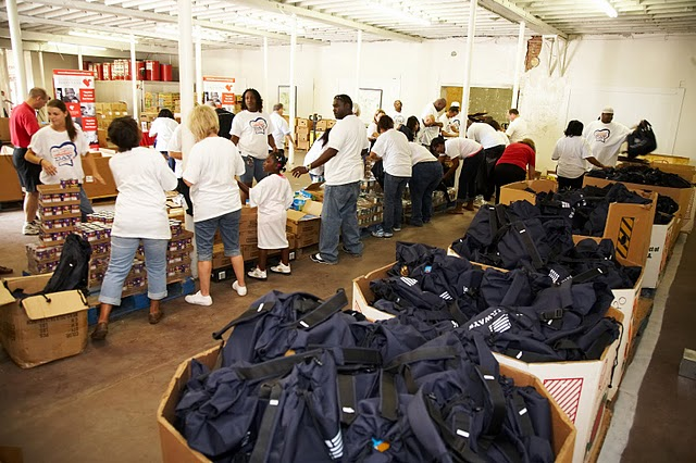Claremont, North Carolina, volunteers joined with the Second Harvest Food Bank of Metrolina to fill 1,500 take-home backpacks with food for needy children.