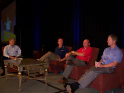 Marc Whitener, left, of Refreshment Solutions in Norco, La., moderates the panel consisting of Brad Ellis of Crane Merchandising Systems, Tom Barlow of Coca Cola Refreshments North America, and Dennis Hogan of Canteen Vending Services Inc. during the Southeastern Vending Association Convention in Destin, Fla. Marc Whitener, left, of Refreshment Solutions in Norco, La., moderates the panel consisting of Brad Ellis of Crane Merchandising Systems, Tom Barlow of Coca Cola Refreshments North America, and Dennis Hogan of Canteen Vending Services Inc. during the Southeastern Vending Association Convention in Destin, Fla.