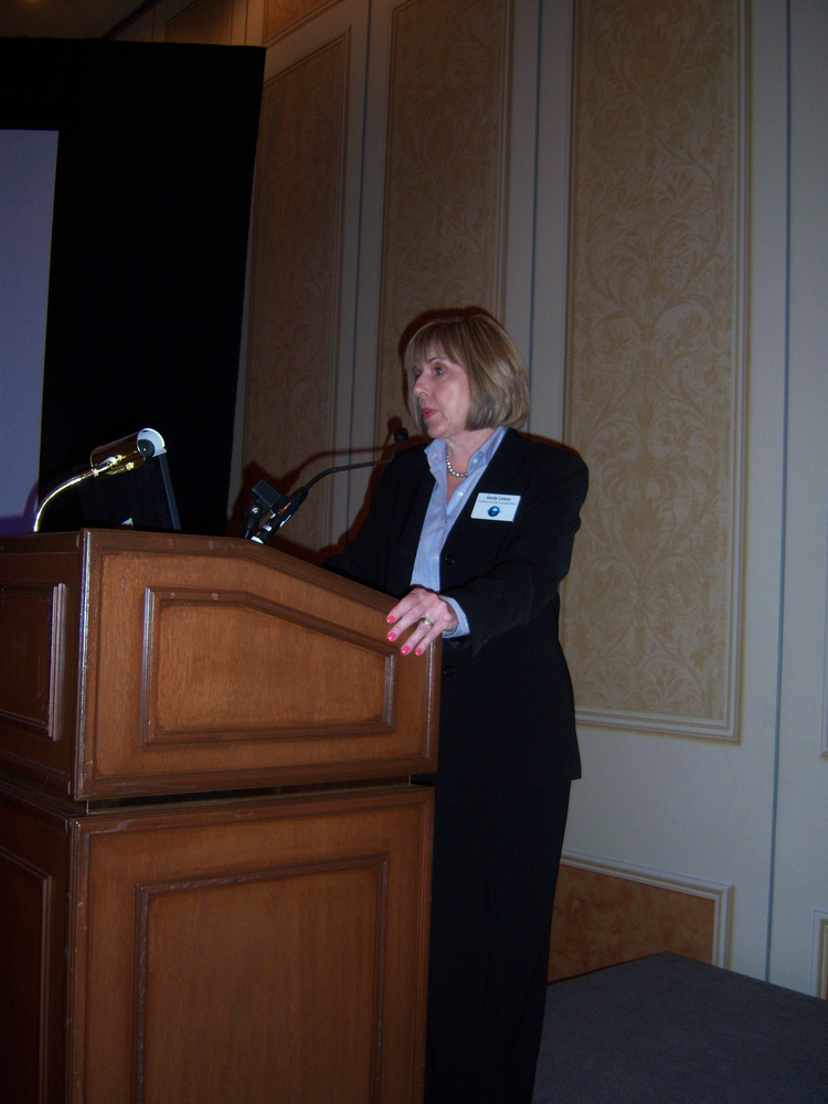 Sandy Larson updates NAMA state council officers on calorie disclosure.