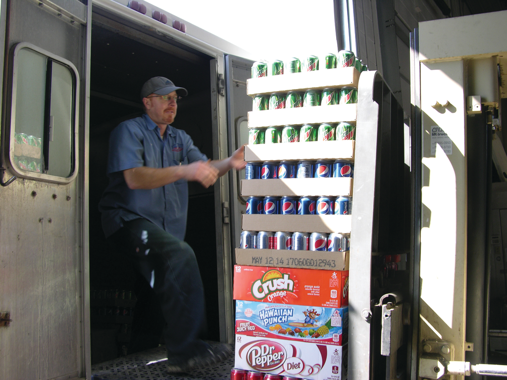A route driver loads his truck at an operation near Milwaukee, WI.