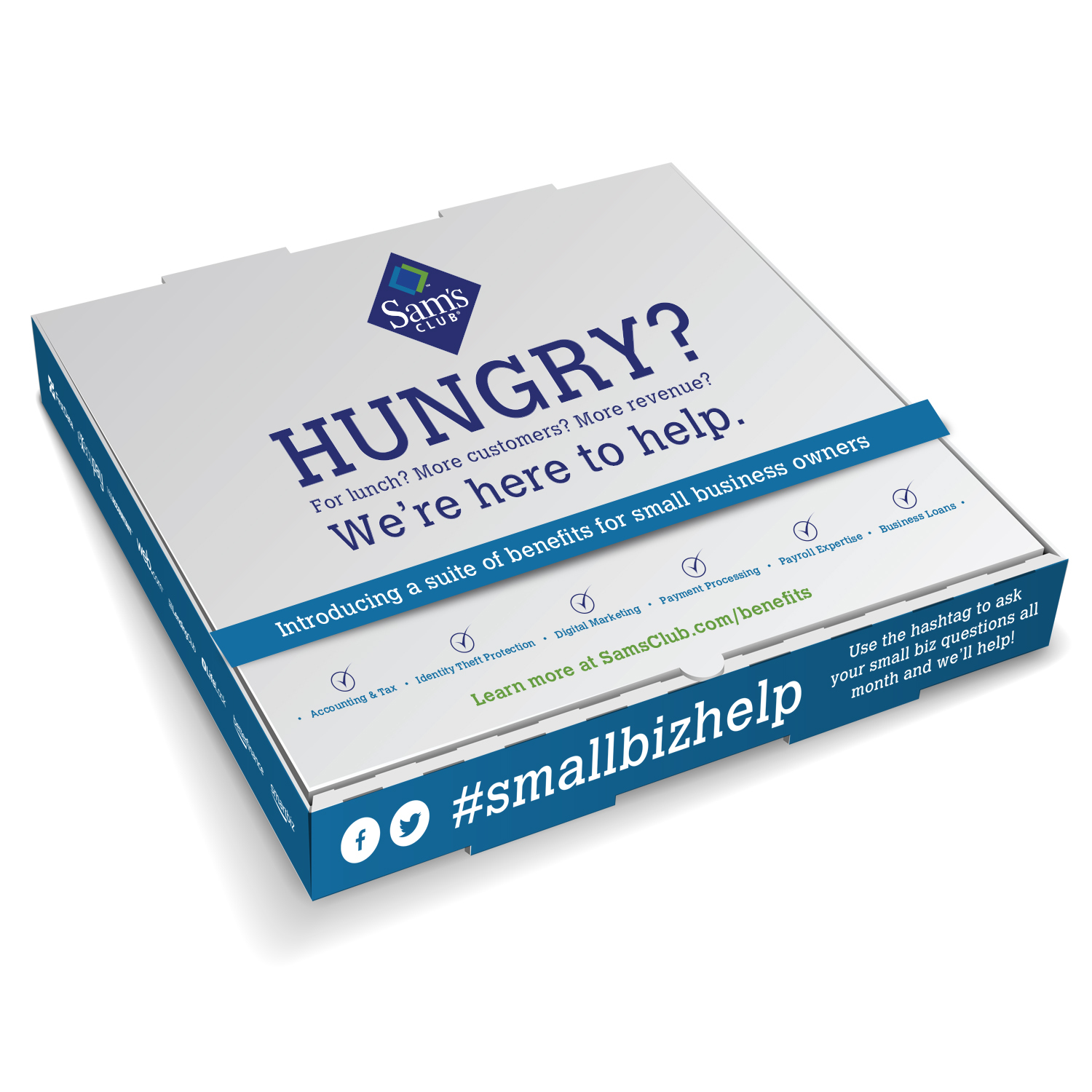 Sam's Club will deliver a special lunch in branded pizza boxes to select small business advocates and entrepreneurial incubators. (Photo: Business Wire)