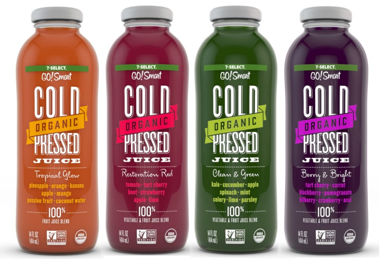 7-Eleven stores are carrying a new line of proprietary juices that rival those prepared fresh in free-standing, high-end juice bars. The new organic, cold-pressed juices are part of the retailer&rsquo;s 7-Select GO!Smart private brand line of premium better-for-you snacks and beverages.