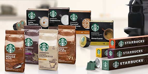 Starbucks Range And Coffee Machine On The White Table