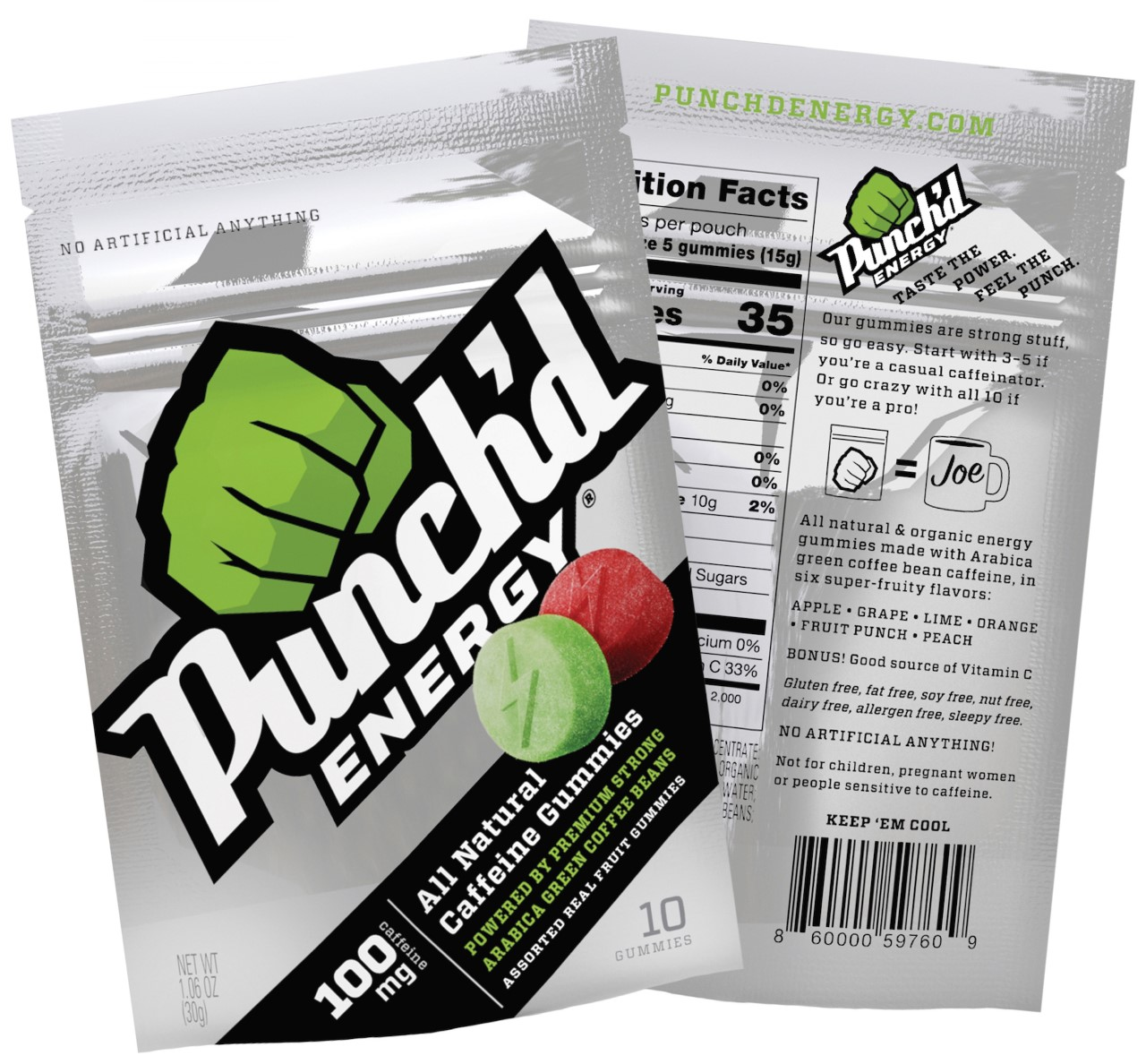 Punch'd Energy all-natural caffeine gummies