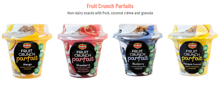 Fruit Crunch Parfaits are non-dairy snacks made with a full serving of fruit, coconut cr&egrave;me and granola. 2 billion probiotic cultures per serving. Available in four flavors.