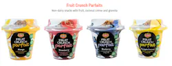 Fruit Crunch Parfaits are non-dairy snacks made with a full serving of fruit, coconut crème and granola. 2 billion probiotic cultures per serving. Available in four flavors. Fruit Crunch Parfaits are non-dairy snacks made with a full serving of fruit, coconut crème and granola. 2 billion probiotic cultures per serving. Available in four flavors.