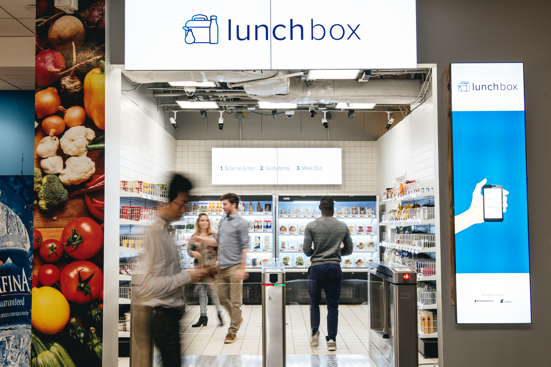 Currently in test in Retail Business Services&rsquo; Quincy, Mass. office, the technology enables shoppers to shop a small format store in seconds by scanning in, shopping and walking out.