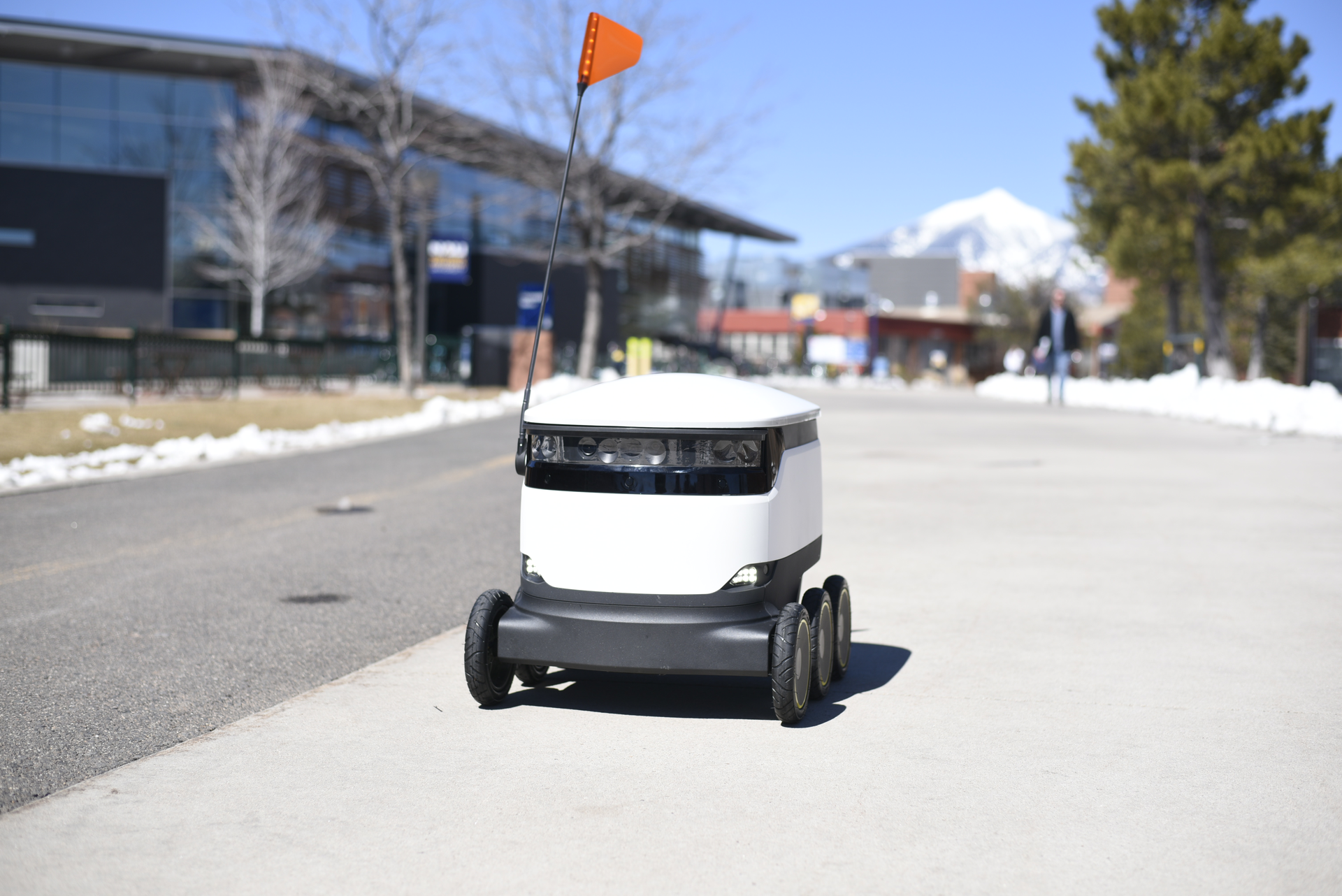 A Starship robot on the campus of Northern Arizona University (NAU) in Flagstaff, AZ, in 2019. The company's robots are still delivering food to students at university campuses across the U.S., including at NAU and The University of Wisconsin-Madison.